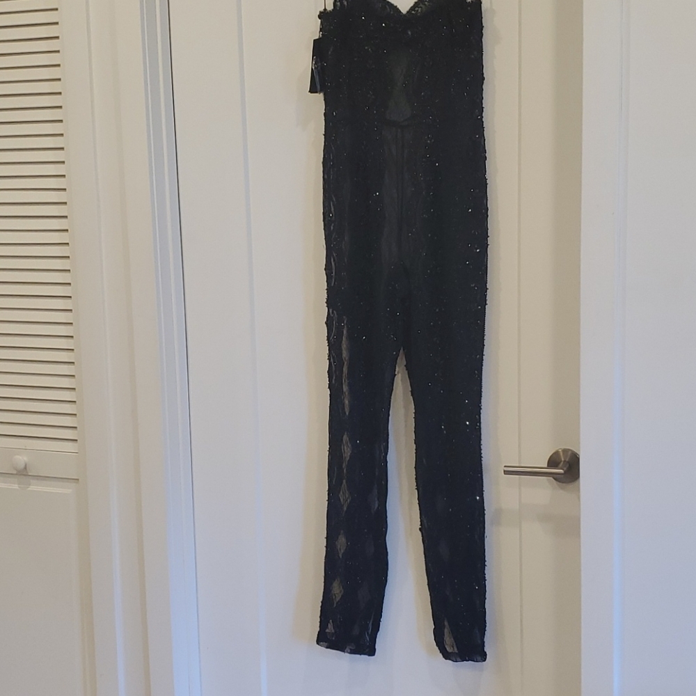 SLP Embellished Tulle Paneled Lace Jumpsuit - Picture 10 of 11